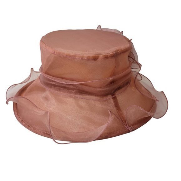 Dusty Rose Dress Hat Pink Organza Packable Ruffles Frilly Wedding Hat main image 12